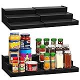 VenDotbi Spice Rack Organizer, 3 Tier Expandable Bamboo Spice Rack Organizer, Great for Kitchen Cabinet, Cupboard, Pantry and More-Black(2pack)