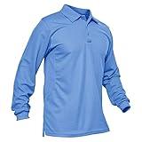 MAGCOMSEN Mens Golf Polo Shirts Casual Button Down Shirts Long Sleeve Fishing Shirts Work Quick Dry Shirts Summer Golf Polo Shirts Lightblue