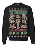 Wild Bobby Tis' The Season To Be Naughty Funny Gingerbread Cookie Ugly Christmas Sweater Unisex Crewneck Graphic Sweatshirt, Black, Large