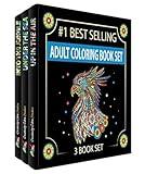 Adult Coloring Books Set.Three Books! Designs from The Sky, Land & Sea. Coloring Books for Adults Relaxation