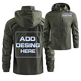 Generic Custom Men's Outdoor Waterproof Jacket Design Personalized Logo/Text Windbreaker Rain Shell Coat, Large, Army Green