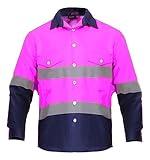 Just In Trend High Visibility Hi Vis Reflective Safety Work Shirts (Large, Pink/Navy Blue)