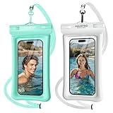 NEPHI IP68 Waterproof Phone Pouch 2 Pack-Up to 8.0"，Adjustable Neck Lanyard Floating Waterproof Phone Case for iPhone,Phone Dry Bags for Vacation Beach Pool Travel Essentials (Aqua Green White 2 pack)