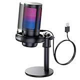 COCONISE Gaming Microphone, USB PC Mic for Podcasts Videos, Streaming, Condenser Mic with Quick Mute, Tripod Stand, Pop Filter, RGB Indicator, Shock Mount, Rotate gain button, Compatible with PS4/5/PC