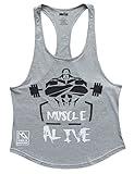 Muscle Alive Mens Bodybuilding Stringer Tank Tops Cotton Racerback Arch Hem Size L Gray Color