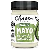 Chosen Foods 100% Avocado Oil-Based Classic Mayonnaise, Gluten & Dairy Free, Low-Carb, Keto Diet Friendly, Mayo for Sandwiches, Dressings and Sauces, Made with Cage Free Eggs (12 fl oz)