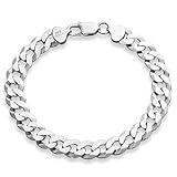 Miabella Italian 925 Sterling Silver Solid 9mm Diamond-Cut Cuban Link Curb Chain Bracelet for Men, Made in Italy (8.5 Inches)