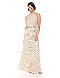 Adrianna Papell Womens Art Deco Beaded Blouson Dress with Halter Neckline, Nude, 16