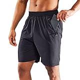 MIER Men's Quick Dry Running Shorts with Zipper Pocket, Elastic Waist Athletic Workout Exercise Fitness Shorts, 7 Inch, Dark Grey, Large