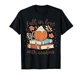 Fall In Love With Reading Autumn Librarian Cute Book Lover T-Shirt