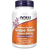 NOW Supplements, Grape Seed Extract, Maximum Strength 500 mg (a Highly Concentrated Extract with a Minimum of 90% Polyphenols), 90 Veg Capsules