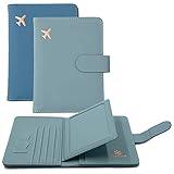Melsbrinna Rfid Passport Holder for Travel women/Men, Cute Passport Wallet Rfid Blocking Card Slots, Rfid Passport Cover/CaseTravel Wallet, Passport Book Holder (2, Blue1Blue2)