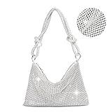 QLBO Silver Purse Rhinestone Purse Silver Clutch Sparkly Purse Silver Bag 10.2"×0.4"×6.69"(Silver)