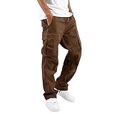 THWEI Mens Cargo Pants Casual Joggers Athletic Pants Cotton Loose Straight Sweatpants Brown 2XL