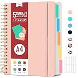 Large Spiral Lined Notebooks for Work With Removable Dividers & Tabs, 8.5"x11" Hardcover 5 Subject Notebook for Note Taking & Organizer, A4 College Ruled Journal for Women & Writing, Pink, 280 Pages