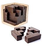 Wooden Brain Teaser Puzzle Cube Wooden Puzzles T-Shaped Jigsaw Logic Puzzle Educational Toy for Kids and Adults by AHYUAN (Coffee)