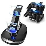 TNP PS3 Controller Charger Stand for Sony PlayStation 3 Controller Dualshock 3 Charging, 2 Tier Docking Station Stand and 2 USB PS3 Cable Compatible Ports with LED Indicators, Slim Black