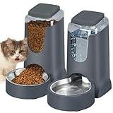 Automatic Cat Feeder and Water Dispenser with Stainless Steel Bowl Dog Gravity Food Feeder and Waterer for Small Medium Pets Puppy Kitten 1 Gallon x 2
