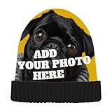 Custom Beanie Hat Personalized Winter Beanies Design Your Own Photo Warm Chunky Beanie for Men Women (Black)