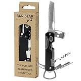 Bar Star Bartender's All-in-One Bar Tool Set: Corkscrew, Zester, Citrus Knife and Bottle Opener Kit with Magnet for Picnics, Tailgating, BBQs, Camping, Travel, Beach Parties and Bartending, Black