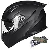 ILM Snowmobile Motorcycle Helmets Full Face with Anti-Fog Pinlock for Cascos para Motos Mens Women Heated Shield Optional DOT Model-129(Matte Black, 2XL)