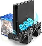 URWOOW Vertical Stand for PS4/PS4 Slim/PS4 Pro - Cooling Fan with PS4 Charger Controller Charging Station with Game Storage (Black)