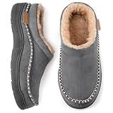 Zigzagger Men's Slip On Moccasin Slippers, Indoor/Outdoor Warm Fuzzy Comfy House Shoes, Fluffy Wide Loafer Slippers,Grey, 11-12 D(M) US