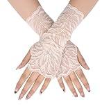 TeeYee Women's Floral Fingerless Sunblock Lace Elegant Short Floral Gloves for Bridal Party Prom ST132-G-nude