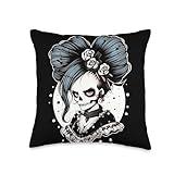GraphiTeeGeek Edgy Elegance: Skull with Punk Rock Roses Graphic Design Throw Pillow, 16x16, Multicolor