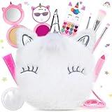 PERRYHOME Unicorn Cute Kids Makeup Set Washable Makeup Kit for Girl Gift with Mini Coin Purse - Real Cosmetic Non-Toxic Toddler Makeup Kit-Unicorn Toys for Girl - Birthday Unicorn Gift 3+（White）