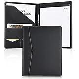 Pacific Mailer Padfolio Portfolio Leather Binder, Interview Legal Document Organizer, Business Card Holder Included Letter Sized Writing Pad [Piano Noir Faux Leather Matte Finish]