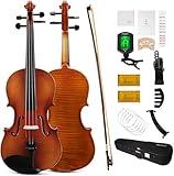 PHOENIX Violin 4/4 Full Size Kit, Fiddle Set for Beginner Adults Student with Rosewood Bow, Extra Strings&Bridge, 2 Rosins, Tuner, Case, Mute, Fingerboard Stickers, Shoulder Rest (4/4)