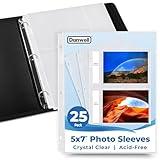 Dunwell Photo Album Refills 5x7 - (25 Pack), for 100 Pictures, Photo Sleeve Inserts for 3-Ring Binder, 2-Pocket Photo Page for 5 x 7 Photographs, Postcards, Recipe Cards