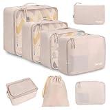 BAGAIL 8 Set Packing Cubes Luggage Organizer Bags for Travel Accessories-Cream