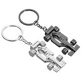 FNANJWQ 2 Pack 3D F1 Racing Car Keychain, Zinc Alloy Car Model Key Chain, Metal Black and Silver Driver Keyfob, F1 Automotive Accessory Keyfob for Father Men Husband Boyfriend