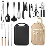 Wesqunie Camping Essentials Cookware Cooking Utensils Set - Camping Kitchen Utensils, Portable Outdoor Accessories, Stainless Steel & Silicone, Camping Gear Equipment for RV Picnic Grill