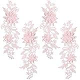 CABODYALS 4Pcs Light Pink Flower Applique 3D Floral Embroidery Vintage Appliques Polyester Soild Embroidered Lace Sew on Patches Bulk for Sewing Making Dress Cloth Gowns Wedding Bridal Costumes Supply