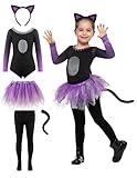 Spooktacular Creations Child Girls Tutu Cat Skirt, Toddlers Combined Animal Costume with Headband Tail for Kids Halloween Dress Up Cosplay Parties, S