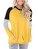 onlypuff Yellow Shirts for Women Pocket Tee Shirt Long Sleeve Tunic Tops Sweatshirts Going Out Tops Fall Fashion L