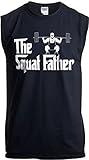 Ann Arbor T-shirt Co. The Squat Father | Funny Workout Weight Lifting Sleeveless Muscle Shirt for Men-(Adult,XL) Black