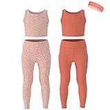 Essenclo Girls Athletic Leggings Yoga Pants w/Sleeveless Crop Tank Tops for Kids Workout Cheer Dance Run Sizes 3-16, 5pc Set - E2110 - Set-5-5-6