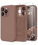 SuydanBox Magnetic for iPhone 13 Pro Max Case, Compatible with MagSafe, [Full Camera Protection][2 Screen Protectors] Silicone Shockproof Protective Phone Case for iPhone 13 Pro Max 6.7", Brown