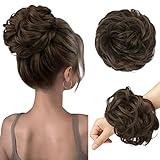 FESHFEN Messy Bun Hair Piece Wavy Curly Large Golden Brown Hair Bun Scrunchies Extensions Synthetic Tousled Updo Hairpieces for Women Girls