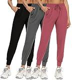 FULLSOFT 3 Pack Sweatpants for Women-Womens Joggers with Pockets Athletic Leggings for Workout Yoga Running(Black,Dark Grey,Pink,Medium)