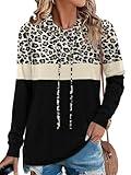 Angerella Plus Size Leopard Print Hoodies for Women Long Sleeve Color Block Tops Hooded Sweatshirt 3XL