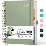 RETTACY 2025 Planner, Weekly and Monthly Planner, Jan 2025 - Dec 2025, 5.7" × 8.3", Medium Size, 2025 Calendar, 12-Monthly Tabs, Flexible Plastic Cover, Spiral Bound, 100 GSM Thick Paper (Light Green)