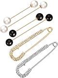 6 Pieces Women Brooch Pins Sweater Shawl Cardigan Collar Clips Retro Pearl Crystal Dress Shirt Clip for Back Cinch and Waist for Women Girl Clothing Costume Accessory
