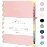 Forvencer 2025 Planner, Hardcover Weekly and Monthly Planner, January 2025 - December 2025, 8.5" x 11", Spiral Calendar Planner with Tabs, Exquisite Daily Organizer Notebook with Inner Pocket, Agenda Journal for Office Home School, A4 Size, Pink