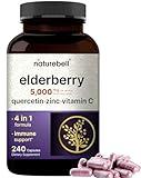 NatureBell Sambucus Elderberry Capsules, 5000mg Per Serving with Quercetin 500mg, Vitamin C and Zinc, 240 Count | European Black Elderberry Fruit Extract – 4 in 1 Immune Support Supplements