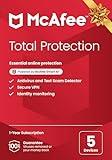 McAfee Total Protection 5-Device 2025 Ready | Security Software Includes Antivirus, Secure VPN, Password Manager, Identity Monitoring | Key Card